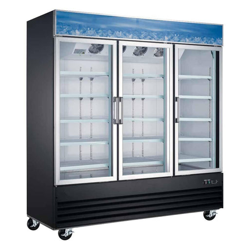 Coldline G80-B 78" Triple Glass Swing Door Merchandising Refrigerator, Black - Top Restaurant Supplies