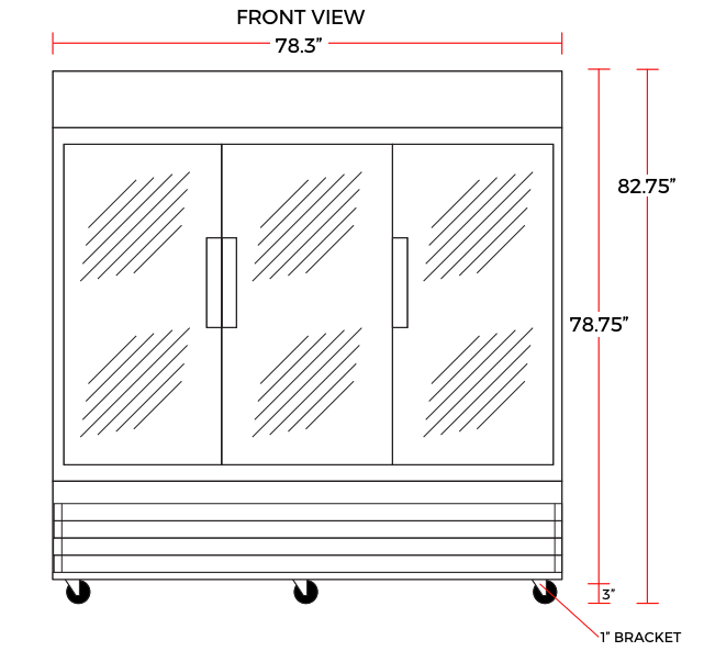 Coldline G80-B 78" Triple Glass Swing Door Merchandising Refrigerator, Black - Top Restaurant Supplies