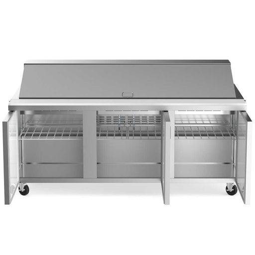 Coldline SMP72  Mega Top Refrigerated Sandwich Prep Table with Cutting Board and Food Pans - 70.4”W x 34”D x 45.9”H - Top Restaurant Supplies - Sandwich Prep Refrigerator - Coldline