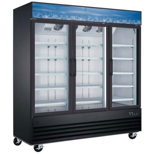 Coldline D80-B 79” Triple Glass Door Merchandising Freezer - Black- Top Restaurant Supplies
