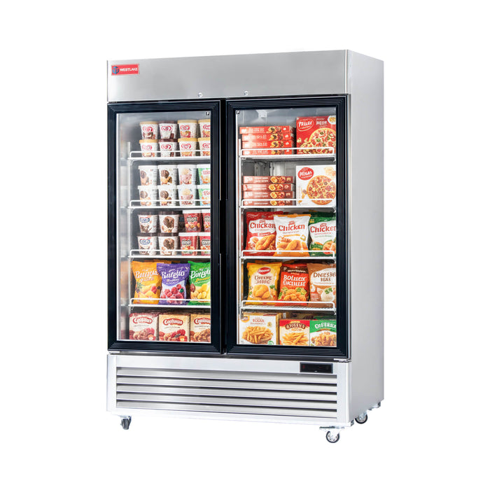 WESTLAKE Commercial Freezer Merchandiser 54" 2-Glass Door 49 Cu.ft. Stainless Steel | WK-49FG
