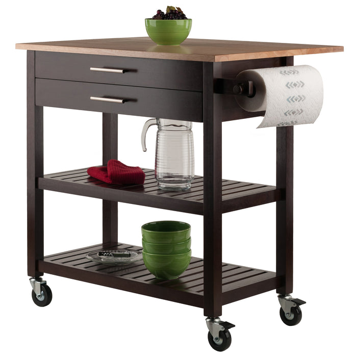Langdon Kitchen Cart; Drop Leaf; Cappuccino and Natural - Top Restaurant Supplies -  - Doba