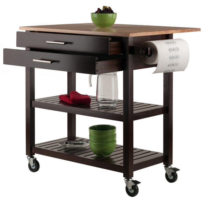 Langdon Kitchen Cart; Drop Leaf; Cappuccino and Natural - Top Restaurant Supplies -  - Doba