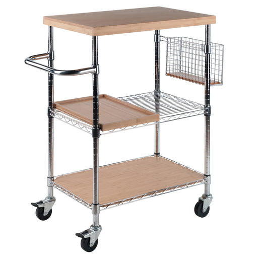 Madera Utility Kitchen Cart; Bamboo and Chrome - Top Restaurant Supplies -  - Doba