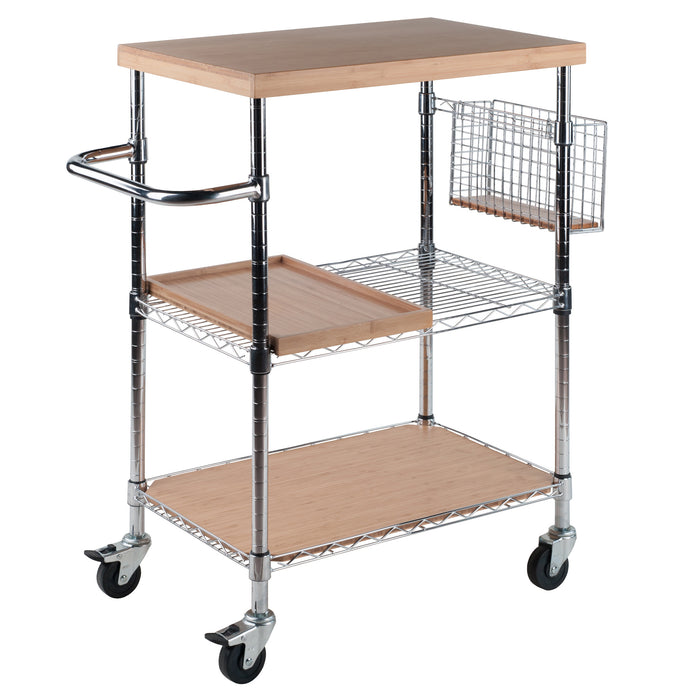 Madera Utility Kitchen Cart; Bamboo and Chrome - Top Restaurant Supplies -  - Doba