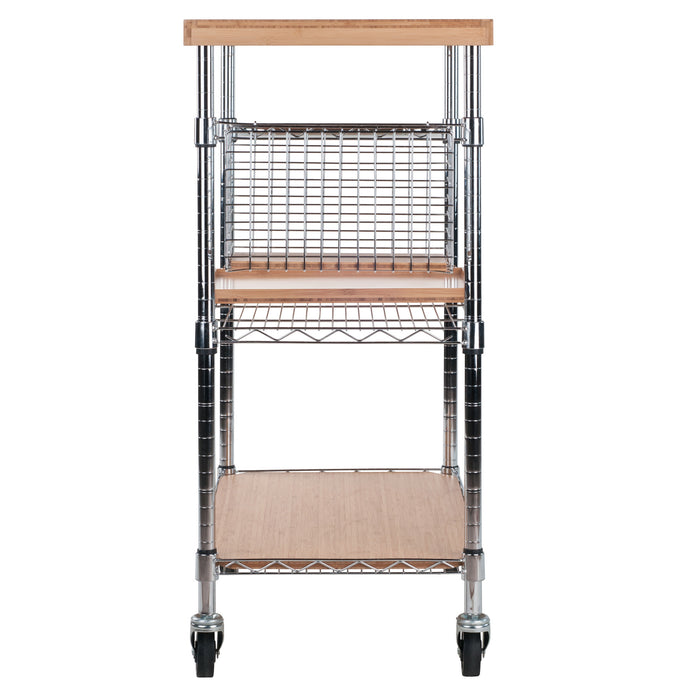 Madera Utility Kitchen Cart; Bamboo and Chrome - Top Restaurant Supplies -  - Doba