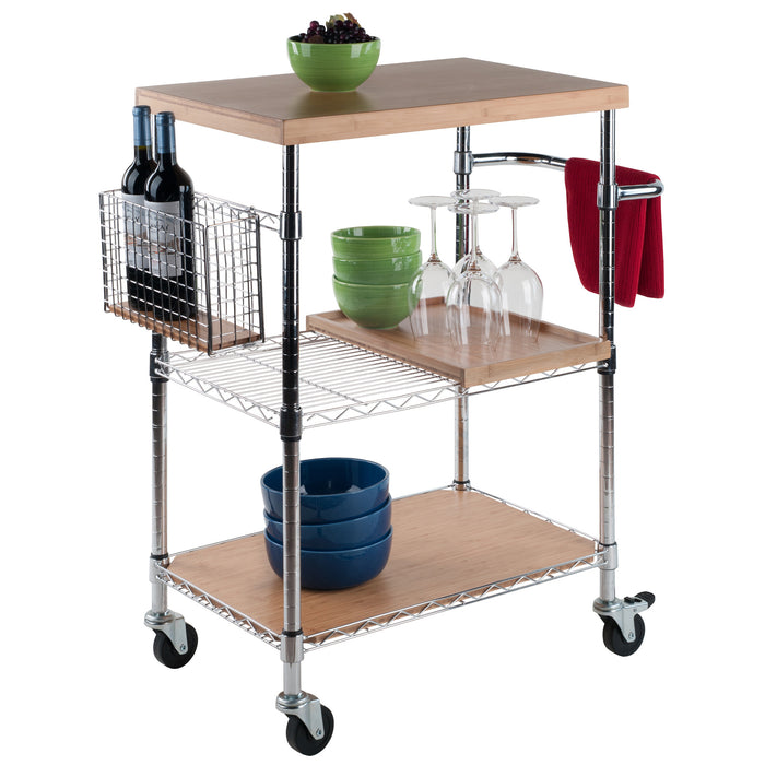 Madera Utility Kitchen Cart; Bamboo and Chrome - Top Restaurant Supplies -  - Doba