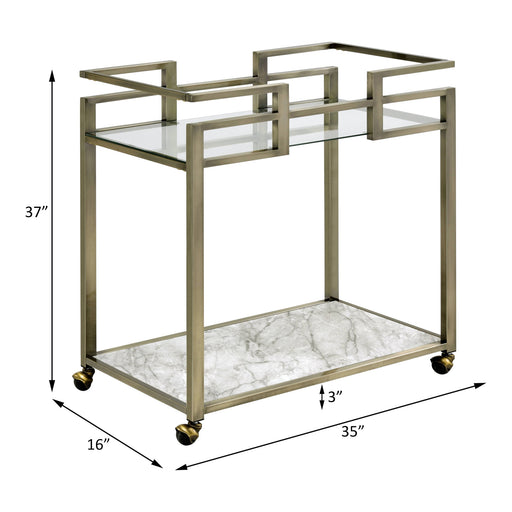 ACME Neilo Serving Cart in Clear Glass, Faux Marble & Wire Brass Finish AC00159 - Top Restaurant Supplies -  - Doba