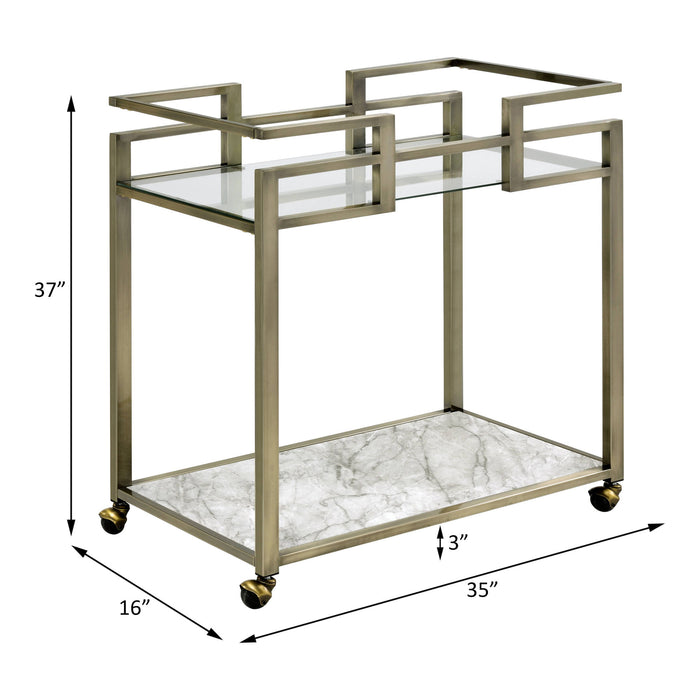 ACME Neilo Serving Cart in Clear Glass, Faux Marble & Wire Brass Finish AC00159 - Top Restaurant Supplies -  - Doba