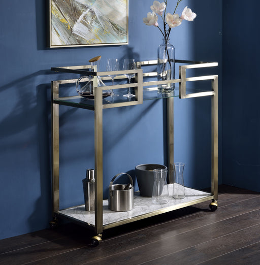 ACME Neilo Serving Cart in Clear Glass, Faux Marble & Wire Brass Finish AC00159 - Top Restaurant Supplies -  - Doba