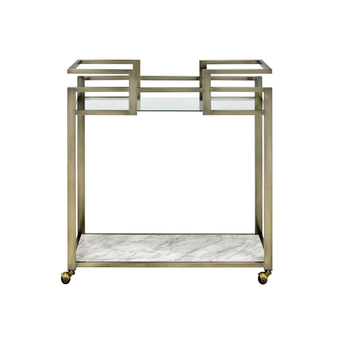 ACME Neilo Serving Cart in Clear Glass, Faux Marble & Wire Brass Finish AC00159 - Top Restaurant Supplies -  - Doba