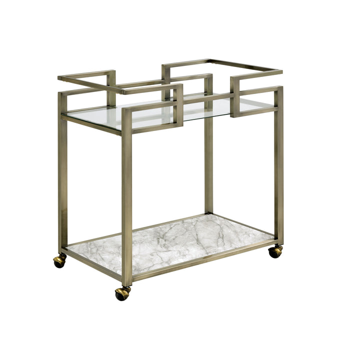 ACME Neilo Serving Cart in Clear Glass, Faux Marble & Wire Brass Finish AC00159 - Top Restaurant Supplies -  - Doba
