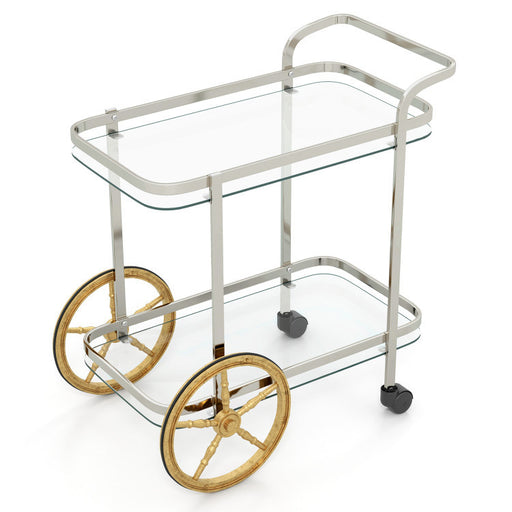 2-Tier Tempered Glass Bar Cart with 2 Large Aluminum Wheels and 2 Rolling Casters - Top Restaurant Supplies -  - Doba