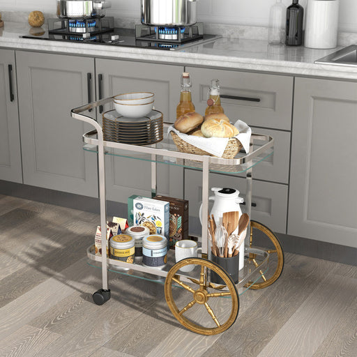 2-Tier Tempered Glass Bar Cart with 2 Large Aluminum Wheels and 2 Rolling Casters - Top Restaurant Supplies -  - Doba