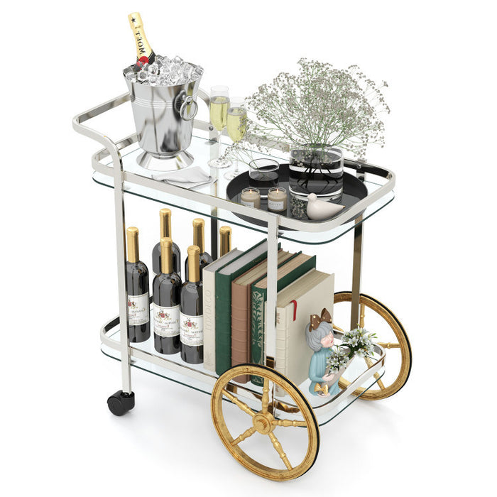 2-Tier Tempered Glass Bar Cart with 2 Large Aluminum Wheels and 2 Rolling Casters - Top Restaurant Supplies -  - Doba