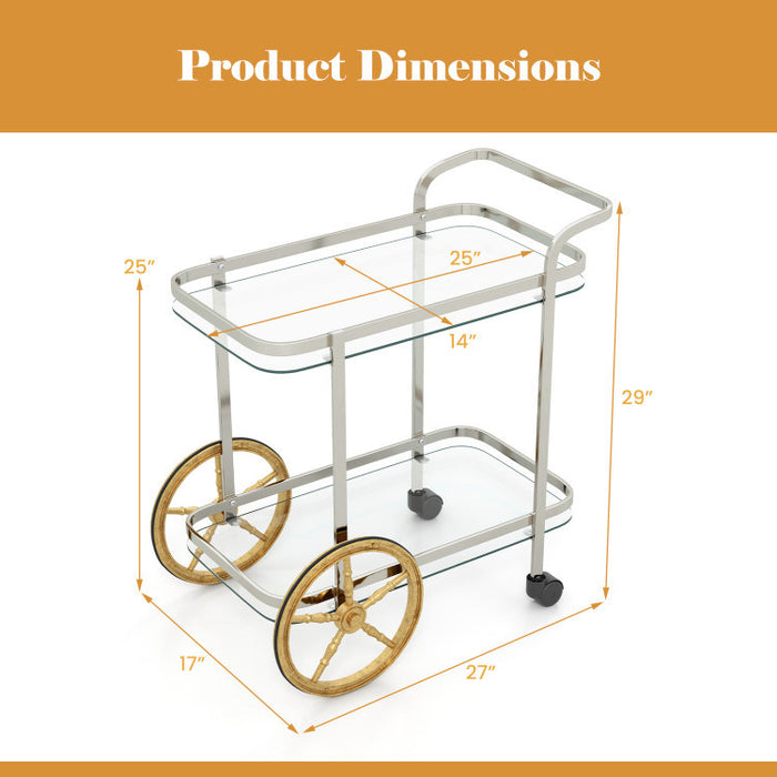 2-Tier Tempered Glass Bar Cart with 2 Large Aluminum Wheels and 2 Rolling Casters - Top Restaurant Supplies -  - Doba