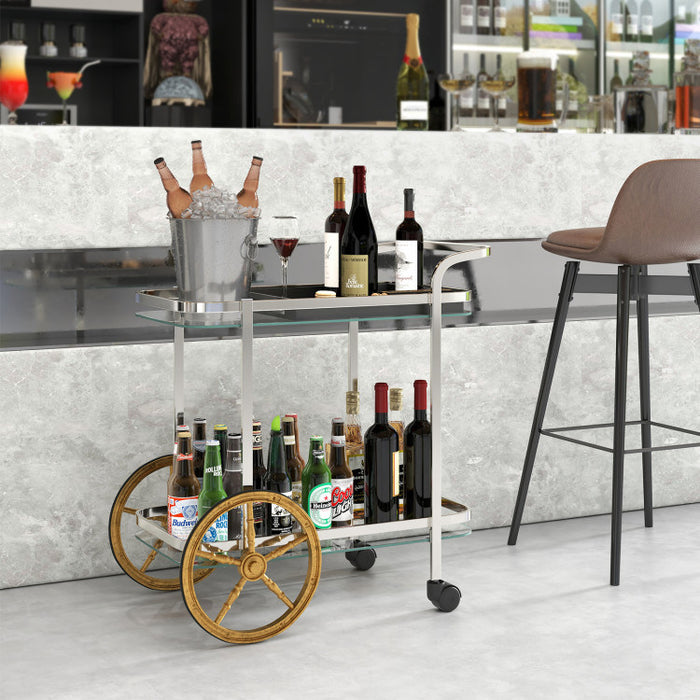2-Tier Tempered Glass Bar Cart with 2 Large Aluminum Wheels and 2 Rolling Casters - Top Restaurant Supplies -  - Doba