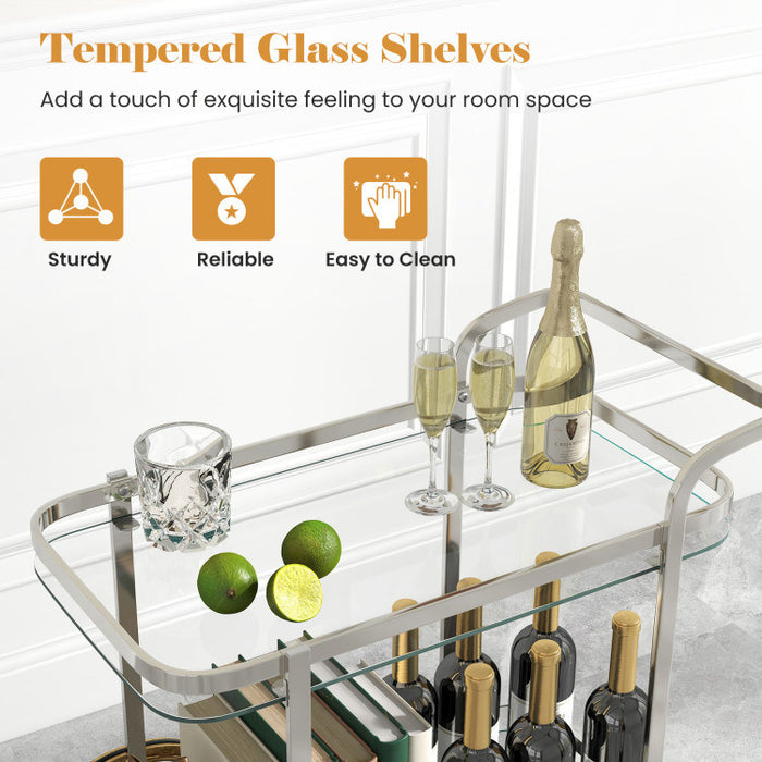 2-Tier Tempered Glass Bar Cart with 2 Large Aluminum Wheels and 2 Rolling Casters - Top Restaurant Supplies -  - Doba
