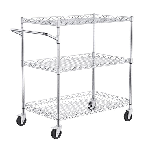 VEVOR 3-Tier Utility Cart Rolling Cart on Wheels 30"x18"x32.4" 661 LBS 6 Hooks - Top Restaurant Supplies -  - Doba