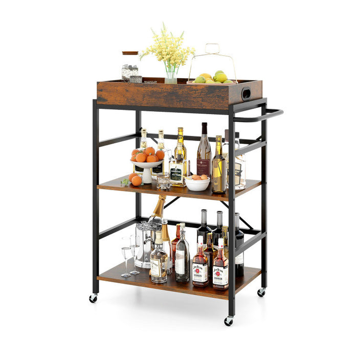 3-Tier Industrial Bar Cart with Detachable Tray for Kitchens - Top Restaurant Supplies -  - Doba