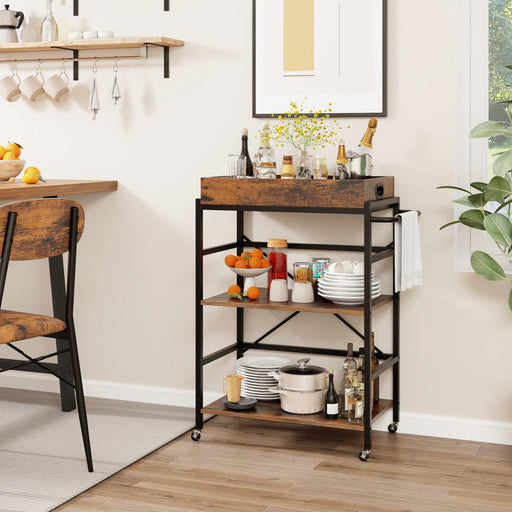 3-Tier Industrial Bar Cart with Detachable Tray for Kitchens - Top Restaurant Supplies -  - Doba