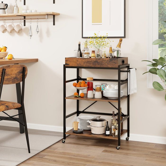 3-Tier Industrial Bar Cart with Detachable Tray for Kitchens - Top Restaurant Supplies -  - Doba