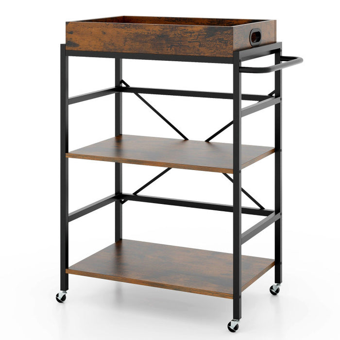 3-Tier Industrial Bar Cart with Detachable Tray for Kitchens - Top Restaurant Supplies -  - Doba