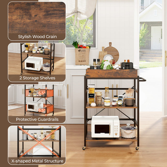 3-Tier Industrial Bar Cart with Detachable Tray for Kitchens - Top Restaurant Supplies -  - Doba