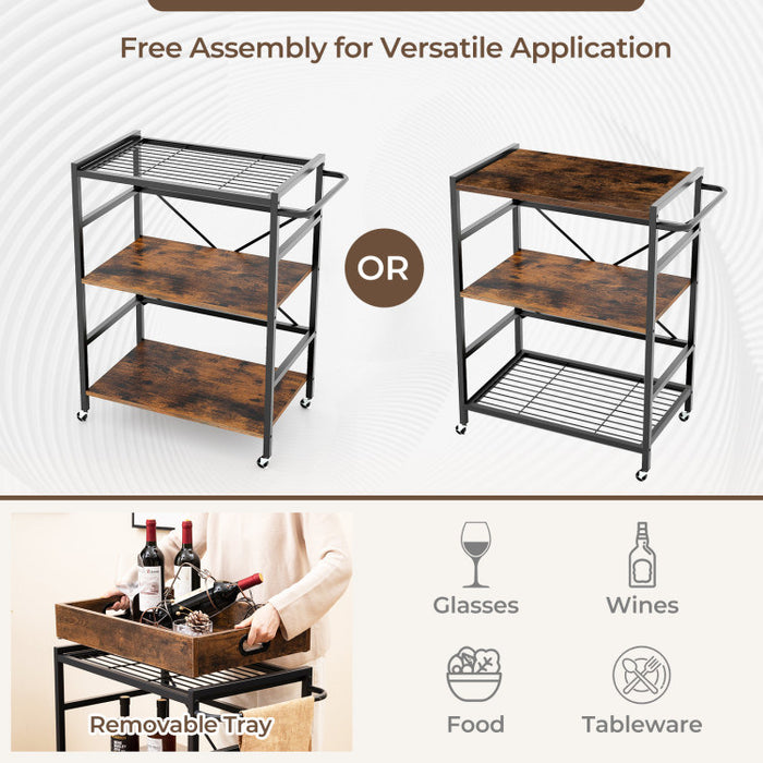 3-Tier Industrial Bar Cart with Detachable Tray for Kitchens - Top Restaurant Supplies -  - Doba