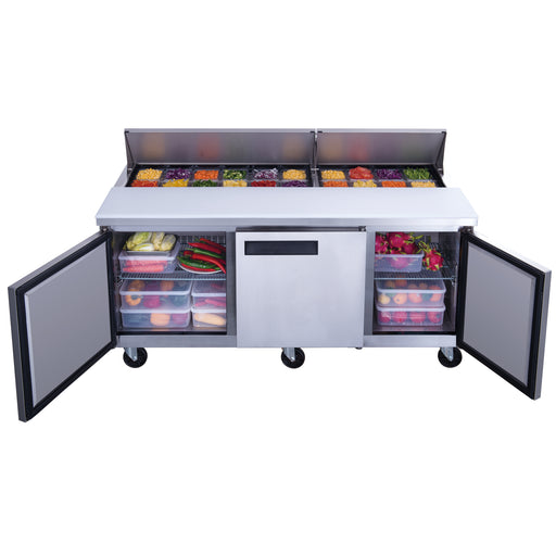 Dukers DSP72-18-S3 3-Door Commercial Food Prep Table Refrigerator in Stainless Steel - TOP RESTAURANT SUPPLIES