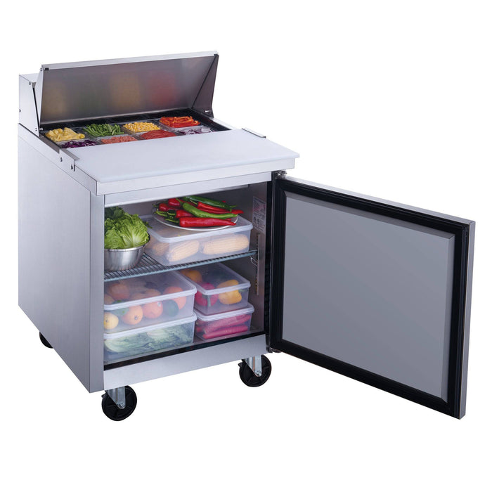 Dukers DSP29-8-S1 1-Door Commercial Food Prep Table Refrigerator in Stainless Steel, 29" Wide - Top Restaurant Supplies