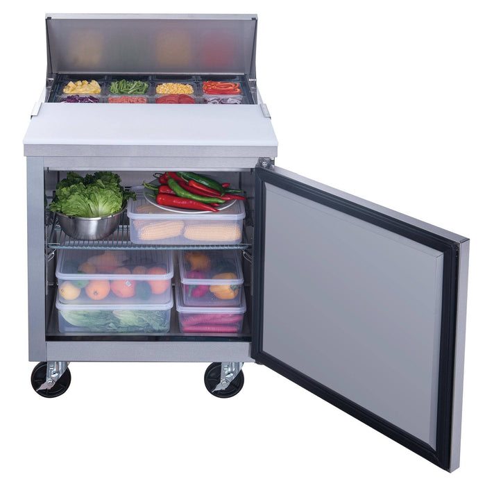 Dukers DSP29-8-S1 1-Door Commercial Food Prep Table Refrigerator in Stainless Steel, 29" Wide - Top Restaurant Supplies
