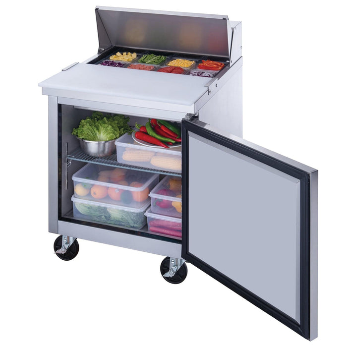 Dukers DSP29-8-S1 1-Door Commercial Food Prep Table Refrigerator in Stainless Steel, 29" Wide - Top Restaurant Supplies