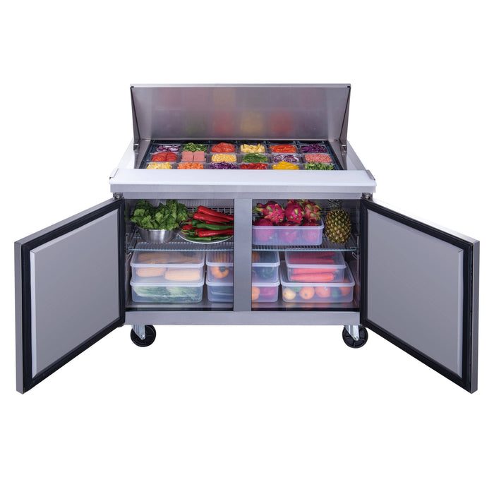 Dukers DSP48-18M-S2 2-Door Commercial Food Prep Table Refrigerator in Stainless Steel with Mega Top, 48.125" Wide - Top Restaurant Supplies