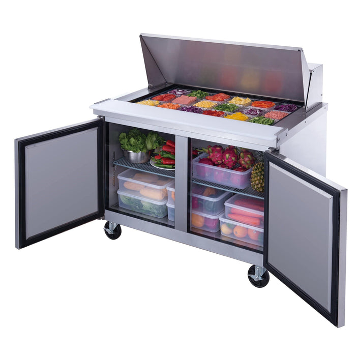 Dukers DSP48-18M-S2 2-Door Commercial Food Prep Table Refrigerator in Stainless Steel with Mega Top, 48.125" Wide - Top Restaurant Supplies
