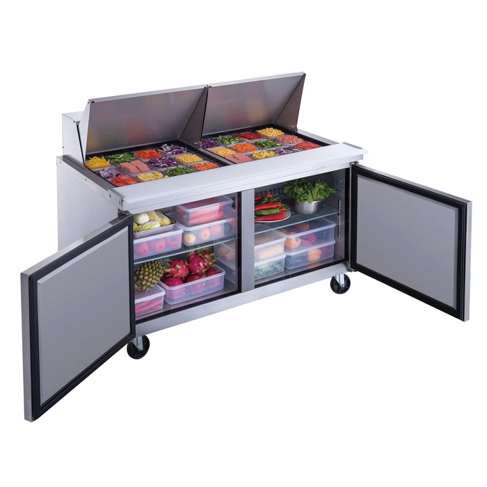 Dukers DSP60-24M-S2 2-Door Commercial Food Prep Table Refrigerator in Stainless Steel with Mega Top, 60" Wide - Top Restaurant Supplies