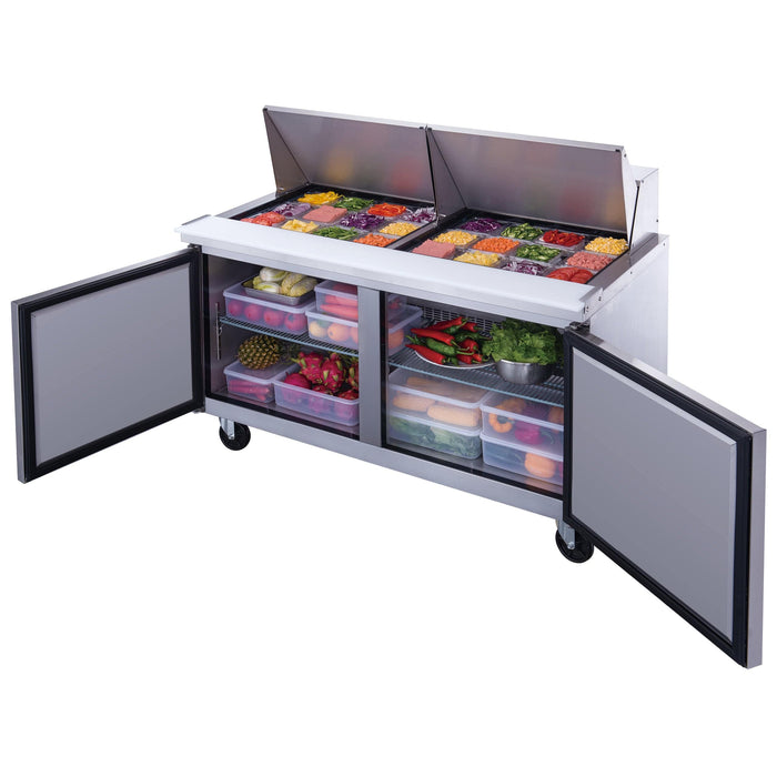 Dukers DSP60-24M-S2 2-Door Commercial Food Prep Table Refrigerator in Stainless Steel with Mega Top, 60" Wide - Top Restaurant Supplies