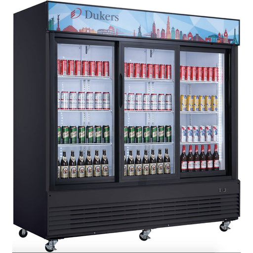 Dukers DSM-68SR Commercial Glass Sliding 3-Door Merchandiser Refrigerator, 78" Wide - Top Restaurant Supplies