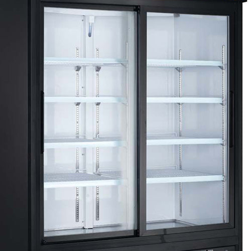Coldline G53S-B 53" Double Sliding Glass Door Merchandising Refrigerator, Black - Top Restaurant Supplies