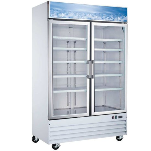 Coldline G53-W 53" Double Glass Swing Door Merchandising Refrigerator, Black - Top Restaurant Supplies