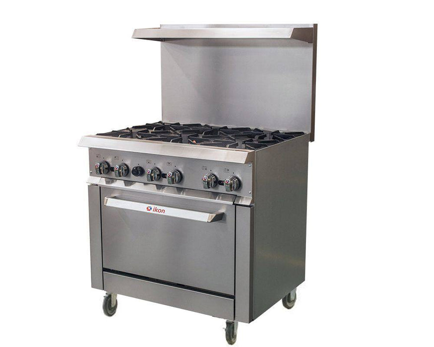 Ikon IR-6-36 36" 6 Burner Manual Thermostat Control Gas Range with Static Oven, 213,000 BTU - Top Restaurant Supplies