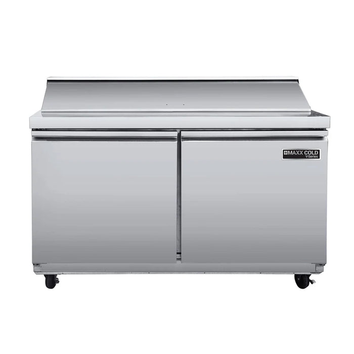 Maxx Cold MVR48SHC V-Series 2 Door Refrigerated Sandwich and Salad Prep Station, 48"W, 13.2 cu ft, in Stainless Steel - Top Restaurant Supplies - Mega Top Refrigerated Sandwich Prep Table - Maxx Cold