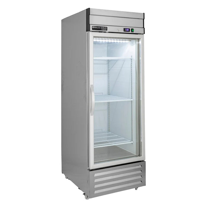 Refrigerador Maxx Cold MVR-23GD Serie V con 1 puerta de vidrio, montaje inferior, 27" de ancho, capacidad de almacenamiento de 19 pies cúbicos, en acero inoxidable (MVR-23GDHC)