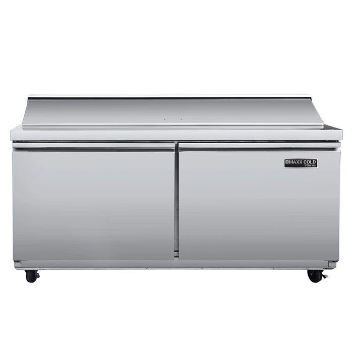 Estación de preparación refrigerada para sándwiches y ensaladas Maxx Cold MVR60SHC V-Series de 2 puertas, 60" de ancho, 17,3 pies cúbicos, en acero inoxidable