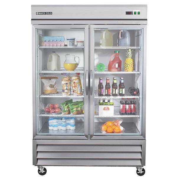 MXCR-49GDHC Maxx Cold Double Door, Glass Door Reach-In Refrigerator, Bottom Mount, 49 Cu ft - Top Restaurant Supplies