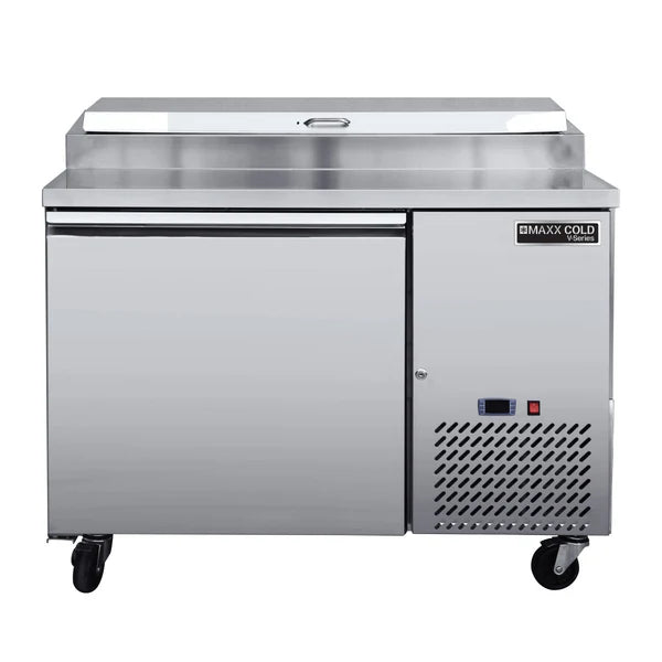 Maxx Cold MVPP50HC V-Series 1 Door Refrigerated Pizza Prep Table, in Stainless Steel - Top Restaurant Supplies - Refrigerated Pizza Prep Table - Maxx Cold
