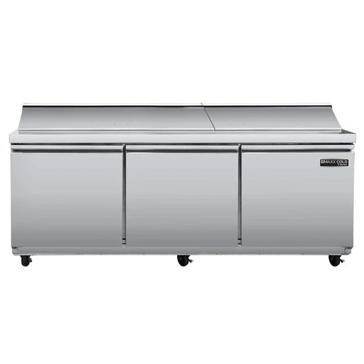 Maxx Cold MVR72MHC V-Series 3 Door Refrigerated Mega Top Prep Table, 72"W, 19.6 cu ft, in Stainless Steel - Top Restaurant Supplies - Refrigerated Pizza Prep Table - Maxx Cold