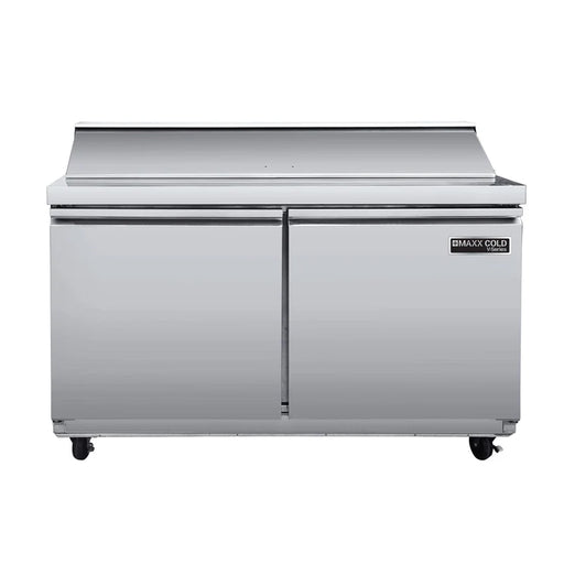 Maxx Cold MVR48SHC V-Series 2 Door Refrigerated Sandwich and Salad Prep Station, 48"W, 13.2 cu ft, in Stainless Steel - Top Restaurant Supplies - Refrigerated Sandwich Prep Table - Maxx Cold