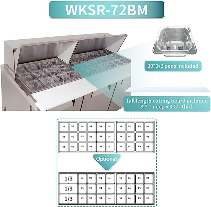 WESTLAKE Commercial Mega Top Prep Table 72" 3-Door 20 Cu.ft Stainless Steel | WKSR-72BM
