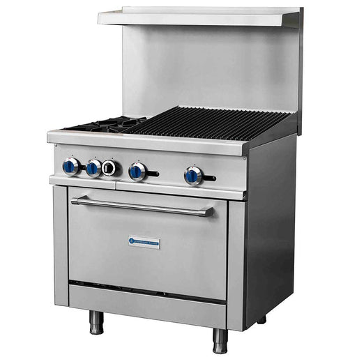 Standard Range SR-R36-24CB-NG 36" Natural Gas Commercial Range with 2 Burner, 24" Charbroiler, 1 Oven, 153,000 BTU - Top Restaurant Supplies